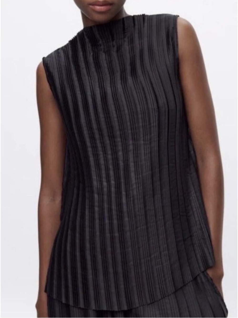 Zara Black Pleated Sleeveless Tank Top